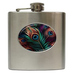 Peacock Feathers Nature Feather Pattern Hip Flask (6 Oz) by pakminggu