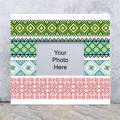 Ukraine Ornament Pattern Symbolism Geometric White Wall Photo Frame 5  X 7  by pakminggu