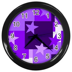 Purple Stars Pattern Shape Wall Clock (black) by danenraven