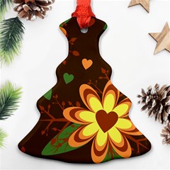 Floral Hearts Brown Green Retro Ornament (christmas Tree)  by danenraven