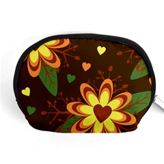 Floral Hearts Brown Green Retro Accessory Pouch (medium) by danenraven