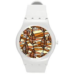 Autumn Leaf Mosaic Seamless Round Plastic Sport Watch (m) by danenraven