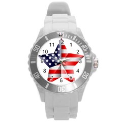 United States Of America Flag Of The United States Independence Day Round Plastic Sport Watch (l) by danenraven