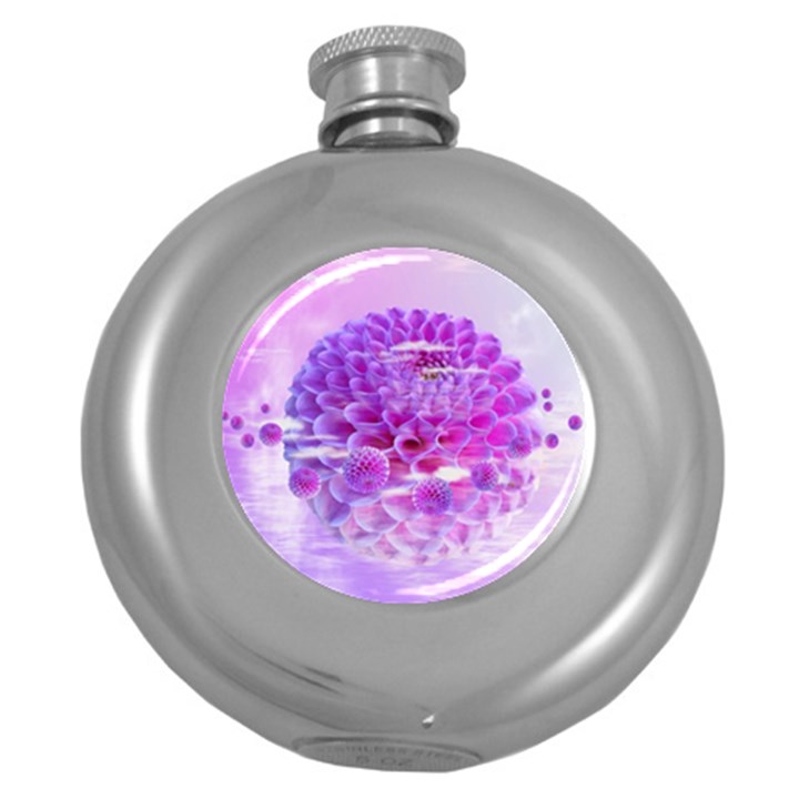 Dahlia Blossom Bloom Dahlias Fall Round Hip Flask (5 oz)