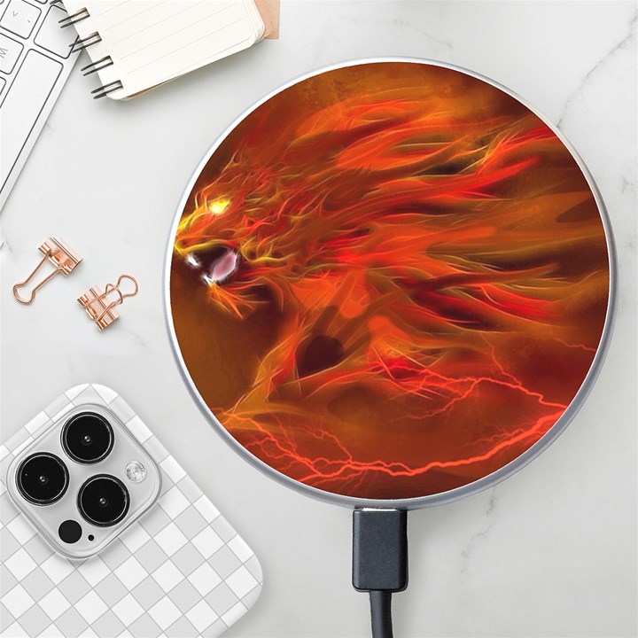 Fire Lion Flames Light Mystical Dangerous Wild Wireless Fast Charger(White)