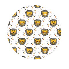 Lion Heads Pattern Design Doodle Mini Round Pill Box by Mog4mog4