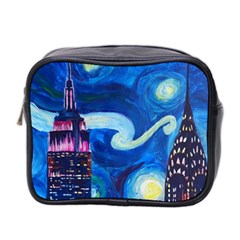 Starry Night In New York Van Gogh Manhattan Chrysler Building And Empire State Building Mini Toiletries Bag (two Sides) by Mog4mog4