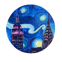 Starry Night In New York Van Gogh Manhattan Chrysler Building And Empire State Building Mini Round Pill Box by Mog4mog4