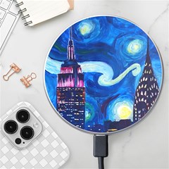 Starry Night In New York Van Gogh Manhattan Chrysler Building And Empire State Building Wireless Fast Charger(white) by Mog4mog4