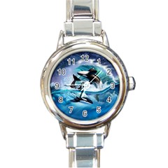 Orca Wave Water Underwater Round Italian Charm Watch by Mog4mog4