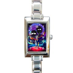 Cartoon Parody In Outer Space Rectangle Italian Charm Watch by Mog4mog4