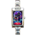 Cartoon Parody In Outer Space Rectangle Italian Charm Watch Front