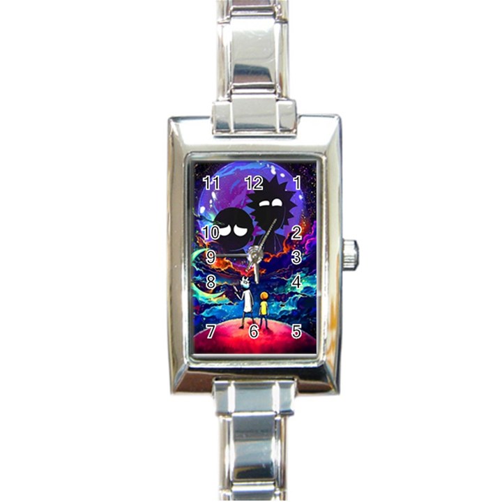 Cartoon Parody In Outer Space Rectangle Italian Charm Watch