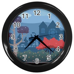 Town Vector Illustration Illustrator City Urban Wall Clock (black) by Mog4mog4