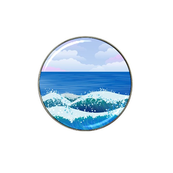 Illustration Landscape Sea Ocean Waves Beach Blue Hat Clip Ball Marker (4 pack)