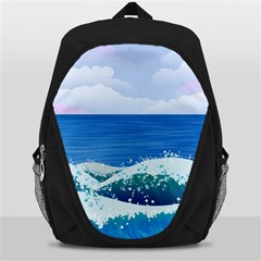 Illustration Landscape Sea Ocean Waves Beach Blue Backpack Bag by Mog4mog4