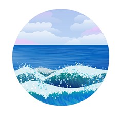 Illustration Landscape Sea Ocean Waves Beach Blue Mini Round Pill Box by Mog4mog4