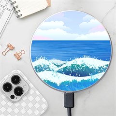 Illustration Landscape Sea Ocean Waves Beach Blue Wireless Fast Charger(white) by Mog4mog4