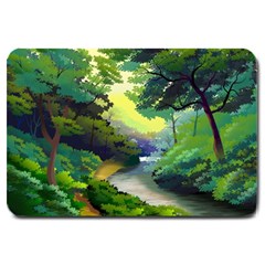 Landscape Illustration Nature Forest River Water Large Doormat by Mog4mog4