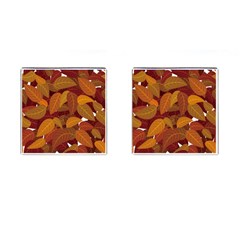 Watercolor Leaves Leaf Orange Cufflinks (square) by Bakwanart