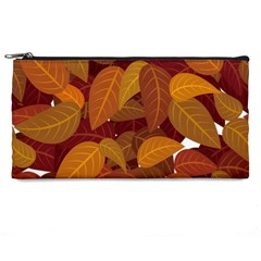 Watercolor Leaves Leaf Orange Pencil Case by Bakwanart