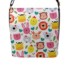 Cute Animals Cartoon Seamless Background Flap Closure Messenger Bag (l) by Bakwanart