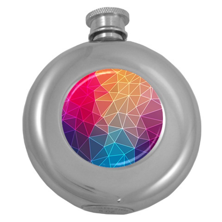 Multicolored Geometric Origami Idea Pattern Round Hip Flask (5 oz)