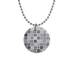 Black And White Geometric Patterns 1  Button Necklace by Bakwanart