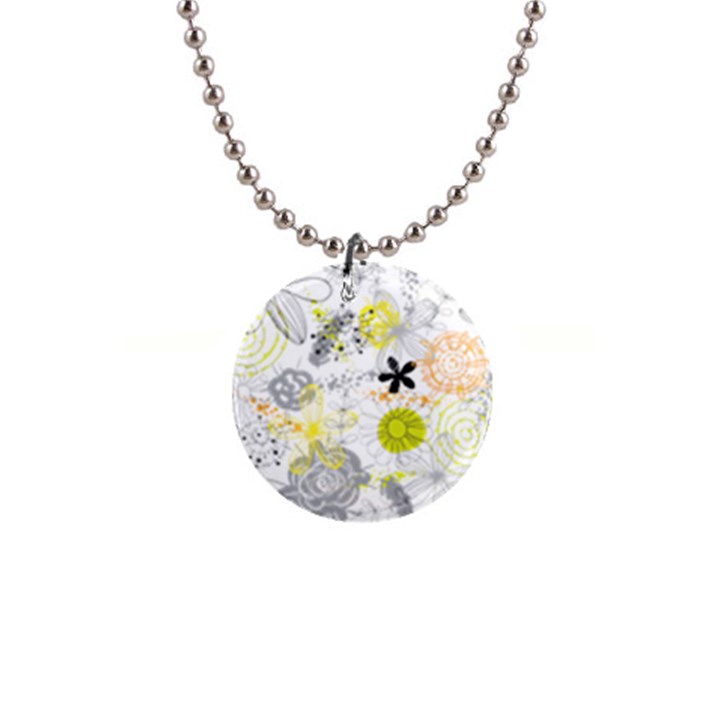 Doodle Flowers Hand Drawing Pattern 1  Button Necklace