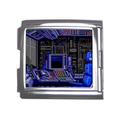 Blue Computer Monitor With Chair Game Digital Wallpaper, Digital Art Mega Link Italian Charm (18mm) by Bakwanart