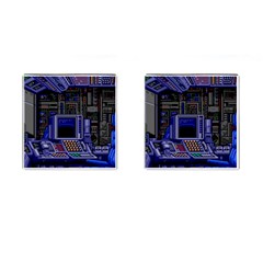 Blue Computer Monitor With Chair Game Digital Wallpaper, Digital Art Cufflinks (square) by Bakwanart