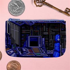 Blue Computer Monitor With Chair Game Digital Wallpaper, Digital Art Large Coin Purse by Bakwanart