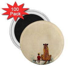 Tiger Sitting Beside Boy Painting Parody Cartoon 2 25  Magnets (100 Pack)  by Bakwanart