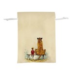 Tiger Sitting Beside Boy Painting Parody Cartoon Lightweight Drawstring Pouch (L) Front