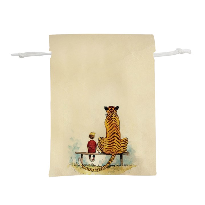 Tiger Sitting Beside Boy Painting Parody Cartoon Lightweight Drawstring Pouch (L)