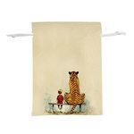 Tiger Sitting Beside Boy Painting Parody Cartoon Lightweight Drawstring Pouch (L) Back