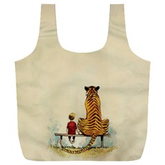 Tiger Sitting Beside Boy Painting Parody Cartoon Full Print Recycle Bag (xxxl) by Bakwanart