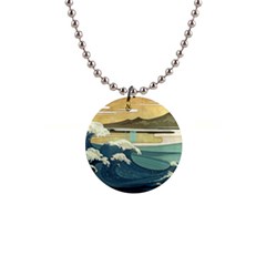 Sea Asia, Waves Japanese Art The Great Wave Off Kanagawa 1  Button Necklace by Bakwanart