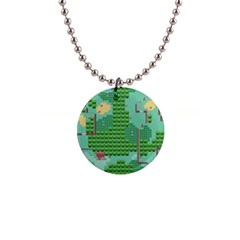 Green Retro Games Pattern 1  Button Necklace by Bakwanart