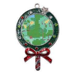 Green Retro Games Pattern Metal X mas Lollipop With Crystal Ornament by Bakwanart