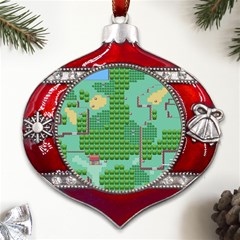 Green Retro Games Pattern Metal Snowflake And Bell Red Ornament by Bakwanart