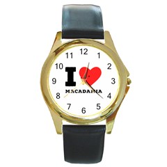 I Love Macadamia Round Gold Metal Watch by ilovewhateva