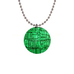 Green Circuit Board Computer 1  Button Necklace by Bakwanart