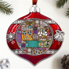 Pattern Design Art Techno Dj Music Retro Music Device Metal Snowflake And Bell Red Ornament by Bakwanart