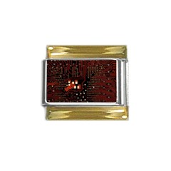 Red Computer Circuit Board Gold Trim Italian Charm (9mm) by Bakwanart