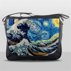 The Great Wave Of Kanagawa Painting Hokusai, Starry Night Vincent Van Gogh Messenger Bag by Bakwanart