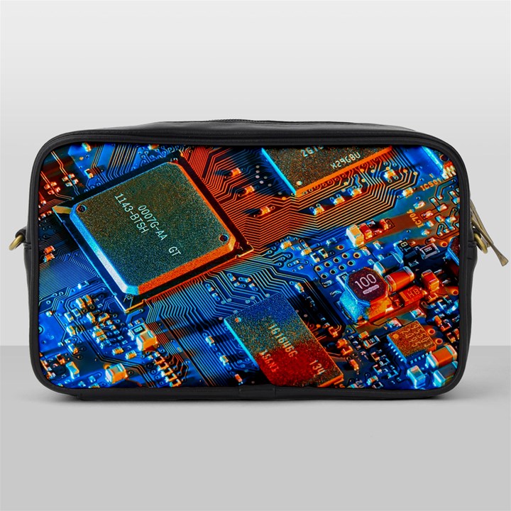 Gray Circuit Board Electronics Electronic Components Microprocessor Toiletries Bag (One Side)