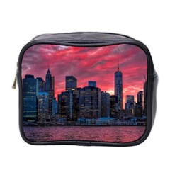 Skyline Sunset United States Reflection Usa,new York Manhattan Mini Toiletries Bag (two Sides) by Bakwanart