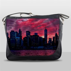 Skyline Sunset United States Reflection Usa,new York Manhattan Messenger Bag by Bakwanart