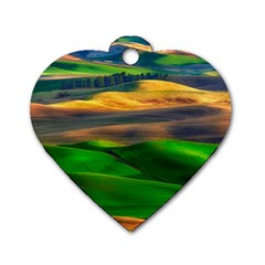 Grassland Nature Palouse Green Field Hill Sky Butte Dog Tag Heart (one Side) by Bakwanart